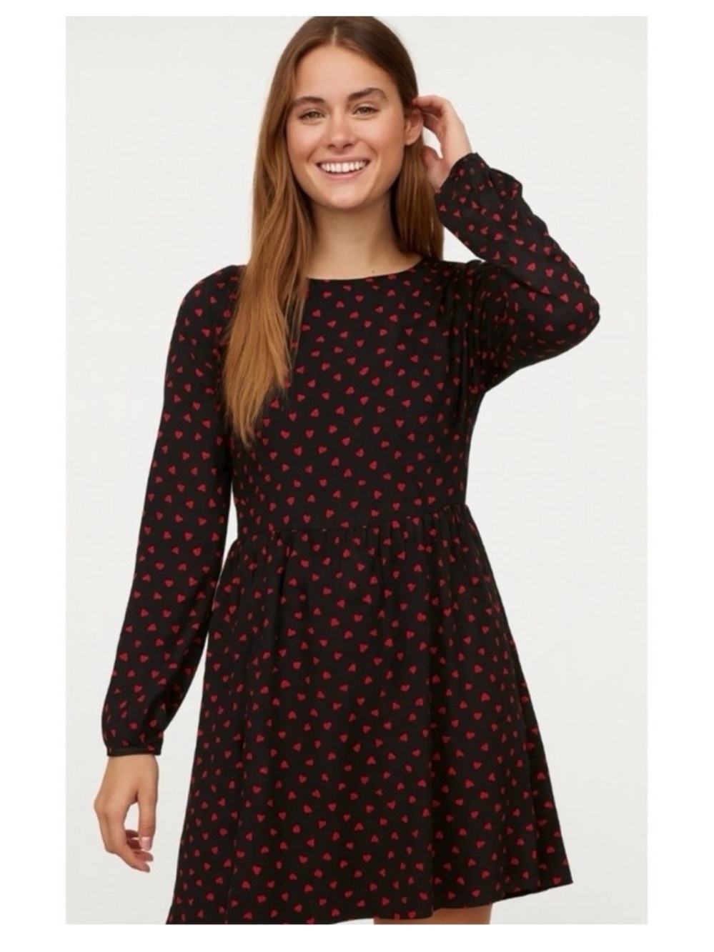 REFORMATION Black Red Hearts Babydoll Angie Mini Dress with Pockets